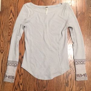 Free People 'Newbie' Rosy Cuff Thermal Top- blue M